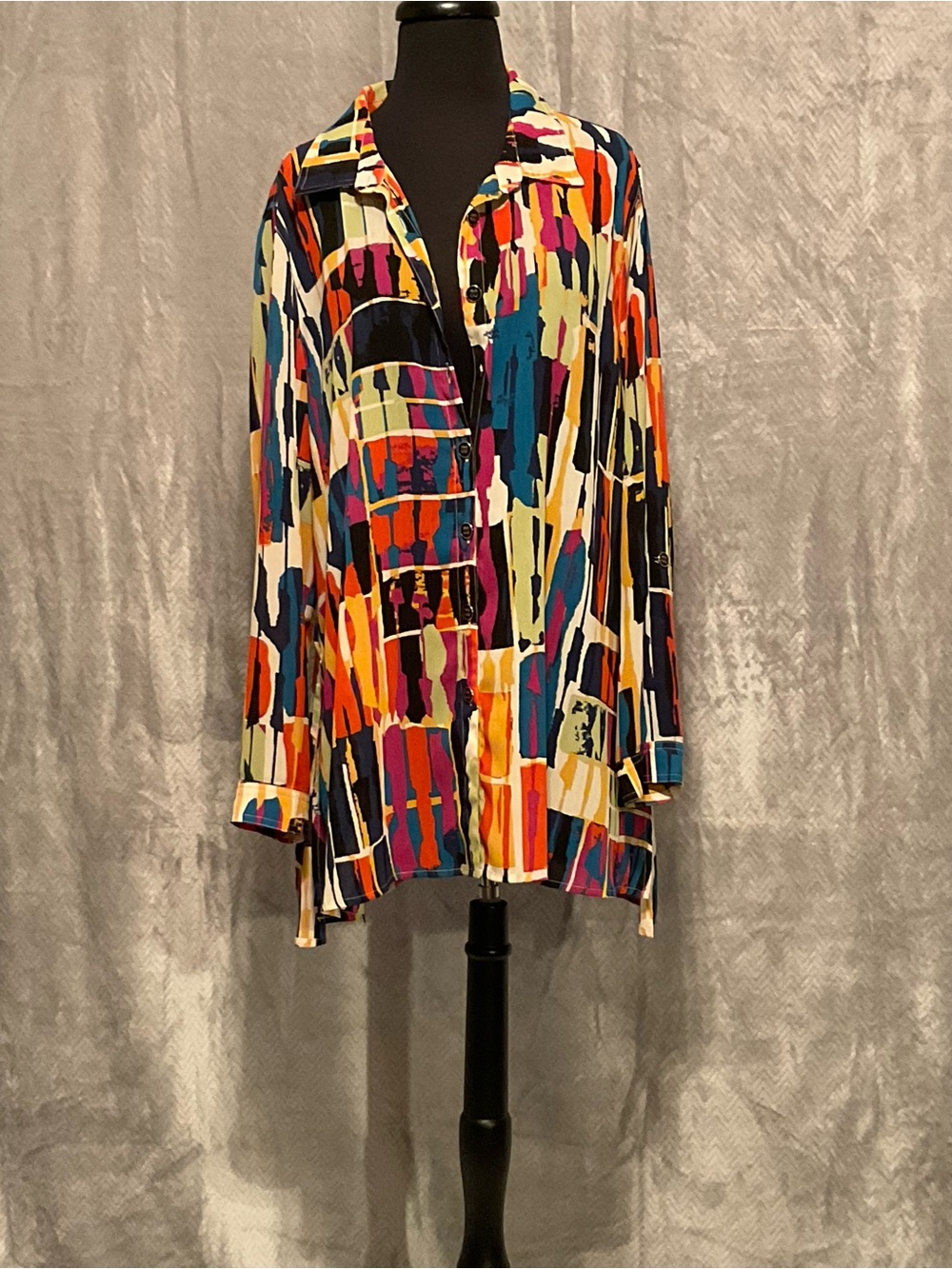 Multiples Multi-Color Abstract Print Button-Down Shirt